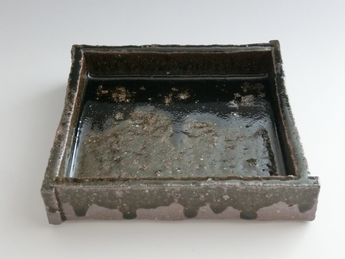 Bamboo ash-chosenkaratsu Square bowl "Kumikomibachi" KU003【Nakagawa Kyohei/NakagawaJinenbo-gama】